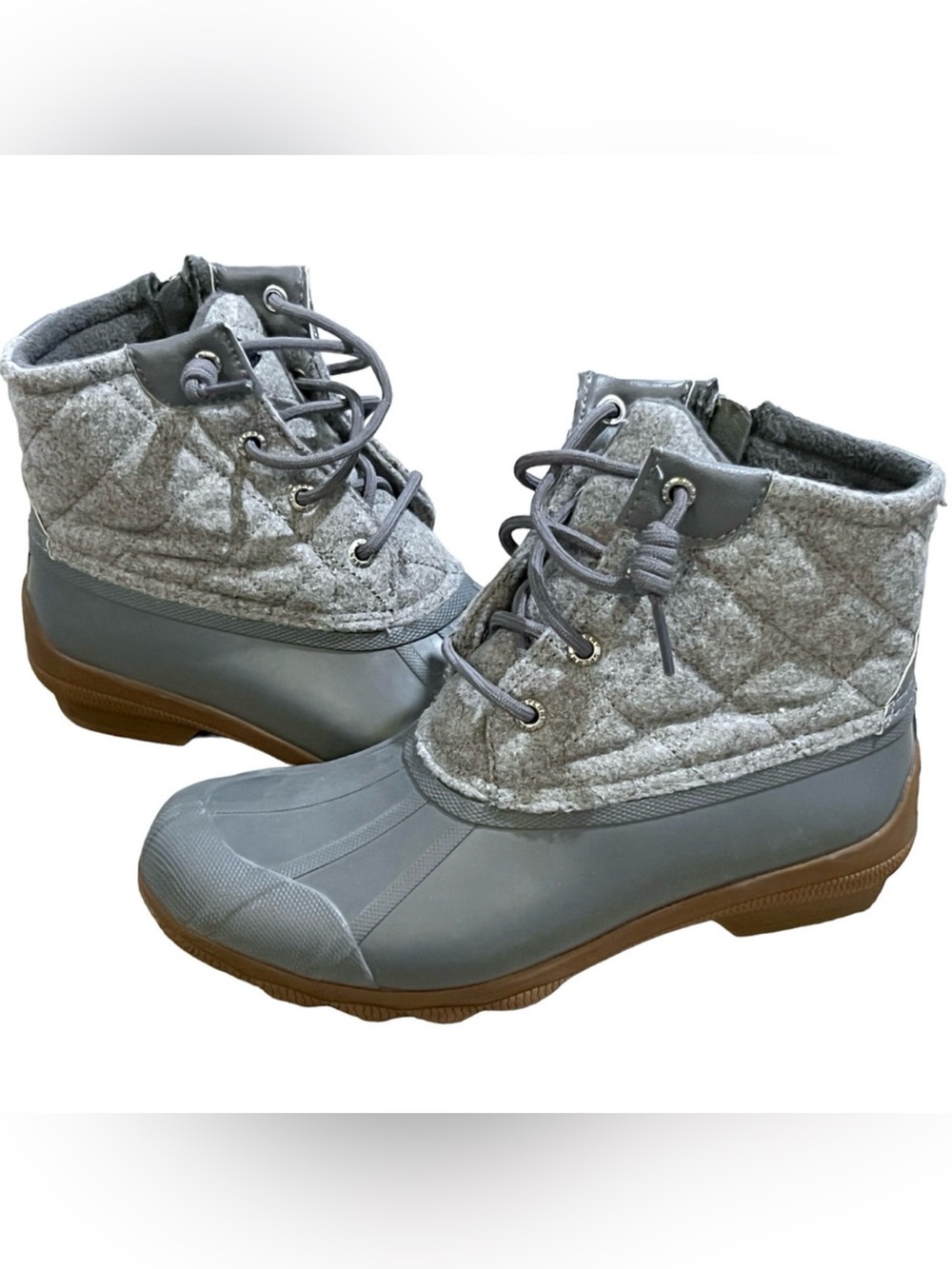 SPERRY GRAY SYREN GULF WOOL QUILT WATERPROOF RAIN DUCK ANKLE BOOTS 5.5 STS81993